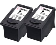 2 x Refilled PG-560 XL Black Ink Cartridge For Canon Pixma TS5353 Printer