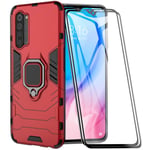 XIFAN Case for Oppo Find X2 Lite, [Heavy Duty] Tactical Metal Ring Grip Kickstand Shockproof Bumper, Works With Magnetic Car Mount Cover, Red + 2 PACK Screen Protector