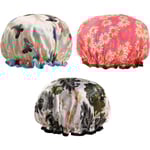 3-pack dubbellagers duschmössa vattentät elastisk badmössa för kvinnor dusch spa salong Sunflower