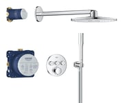 GROHE Precision SmartControl - Concealed Shower System with 3 Valves Thermostat (SmartActive 31 cm Head Shower 2 Sprays, Stick Hand Shower 1 Spray, Shower Hose 1.5 m, Circular Trim), Chrome, 34874000