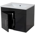 Lavabo + meuble sous évier HHG 235, meuble sous vasque, poli miroir 60cm noir - black