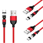 360° & 180° Rotation Magnetic USB C Cable 3 Pack 0.5m 1m 2m Type C Charging Cable Nylon Braided Cord Compatible with Samsung S8 Plus S9 Plus, Huawei P30 Mate 20 Pro and More Devices (Red)