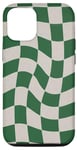iPhone 15 Retro Wavy Forest Sage Green Checkered Checkerboard Case