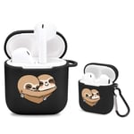 Idocolors Love Sloth Case compatible with Airpod Black Soft TPU, [ Supports Wireless Charging ] Protective Cover for Airpods 1st and 2nd Gen