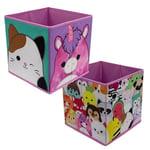 Character World Squishmallows Officially Licensed Storage Boxes | 2 pack Foldable Storage Cubes Cat, Unicorn Design | Perfect For Organising Children's Room, Kids Playroom, Multicoloured