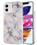 BSLVWG Compatible with iPhone 12 Mini Case, Ultra-Thin Marble Stone Pattern Hybrid Hard Back Soft TPU Raised Edge Slim Protective Case Shock Proof Case Cover for iPhone 12 Mini 5.4 inches (White)