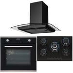 SIA Black Electric Fan Single Oven, 70cm 5 Burner Gas Hob And Curved Cooker Hood
