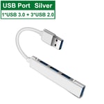 Argent USB - Répartiteur USB Multi 4 ports, adaptateur d'extension Type C HUB pour Lenovo Xiaomi Macbook Pro Air PC, accessoires