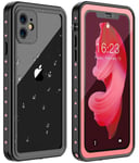 Huakay iPhone 11 Waterproof Case, Full Body 360° Protective Shockproof Dirtproof Sandproof IP68 Phone Case for iPhone 11 (6.1inch)(Pink/Clear)