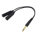 6.35mm 1/4 Inch Mono Male to Dual Female Jack Sockets Audio Adapter Splitter Cable 30cm Conversion Extension Cord Gold-plated Plug