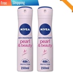 2X NIVEA Pearl & Beauty Anti-Perspirant Deodorant Spray (150ml), Women's Deo
