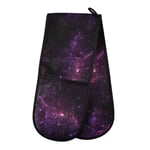 Moyyo Oven Glove Abstract Purple Nebula Double Oven Glove Heat Resistant Kitchen Oven Mitt with Soft Quilted Cotton Lining Filling Pot Holders for Basking Cooking Pizza Microwave