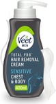 Veet Men Hair Removal Cream, 400ml, Chest & Body, Sensitive Skim, 1 Spatula