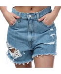 Levi's Womenss Levis High Waisted Mom Shorts in Denim - Blue Cotton - Size 27 (Waist)
