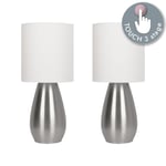 Set of 2 Modern 35cm Touch Table Lamps Bedside Lights Satin Nickel White Shade