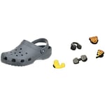Crocs Unisex's Classic Clog, Grey (Slate Grey), 12 UK Unisex's Get Swole 5 Pack Shoe Charms, Multicolor, One Size