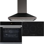 SIA BISO6SS 60cm Black Touch Control 10 Function Single Fan Oven, 75cm 5 Zone Induction Hob & Chimney Cooker Hood Kitchen Extractor Fan