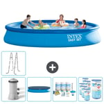 Intex Rund Uppblåsbar Easy Set Pool - 457 x 84 cm - Blå - Inklusive pump Omslag - Underhållspaket - Filter - Stege Inklusive Tillbehör CB20