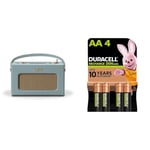 Roberts Revival RD70DE FM/DAB/DAB+ Digital Radio with Bluetooth - Duck Egg & Duracell Rechargeable AA Batteries (Pack of 4), 2500 mAh NiMH, pre-charged, Our No. 1 Longest Lasting Rechargable battery