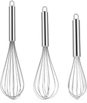 Stainless Steel Whisk Set 8" 10" 12" - Stainless Steel Hand Blender Mixer - No Need of Electric - Silver