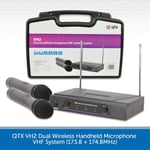 QTX Dual Wireless Microphones VH2 Cordless 2 Mics + Carry Case Karaoke DJ PA Set
