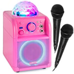 Vonyx SBS55P BT Karaokemaskin med 2st mikrofoner och LED ljus - Rosa färg, Karaoke med 2 mikrofoner, Bluetooth och ljuseffekt - Rosa