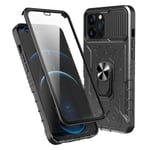 iPhone 14 Pro Hybridskal med FingerRing & kameraskydd + härdat glas Svart
