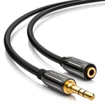 deleyCON 1.5m (4.92 ft.) Stereo Audio Jack Extension Cable - 3.5mm Jack Female to 3.5mm Jack Plug - AUX Cable Metal Connector - Black