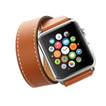 Fhony Genuine Leather Double Tour Strap Compatible with Apple Iwatch SE Series 6 5 4 3 2 1 Apple Watch 38mm 40mm 42mm 44mm Leather Band Replacement Strap with Metal Clasp,Brown,38/40mm