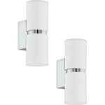 2 PACK Wall Light 2x White Shades Chrome Banding & Back Plate GU10 2x3.3W Incl