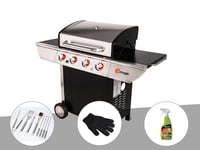 Barbecue à gaz avec chariot Manhattan 450GPI + plancha + Malette de 8 accessoires inox + Gant de protection + Dégraissant pour barbecue