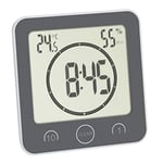 TFA Dostmann Bathroom/Kitchen Clock with Timer, 60.4001.10, no Drilling Required, time up to 99 Minutes, Splash-Proof, Including Thermo-Hygrometer, Grey, Gray, L 106 x B 41 (52) x H 109 mm