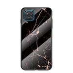 SHIEID For Samsung Galaxy A12 Case, Marble Tempered Glass Case, Gradient Clear Phone Cover, Case for Samsung Galaxy A12 (Black Gold)