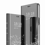 Boleyi Mirror Case for Xiaomi Redmi 9C, Mirror Plating Flip Case With sleep/wake function, Folding Kickstand Stand, Flip Shockproof Case for Xiaomi Redmi 9C -Black