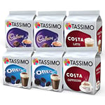 Tassimo Hot Choco & Costa Coffee Bundle - Cadbury Hot Chocolate/Oreo Hot Chocolate/Costa Cappuccino/Costa Latte Coffee Pods- 6 Packs (48 Servings)