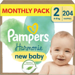Pampers Harmonie Nappies Size 2, 204 Nappies, 4kg-8kg, Gentle Skin Protection C