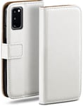MoEx Flip Case for Samsung Galaxy S20 / S20 5G, Mobile Phone Case with Card Slot, 360-Degree Flip Case, Book Cover, Vegan Leather, Pearl-White