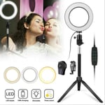 AJH Led Ring Light with Stand and Phone Holder, Phone USB Cooler Camera Photo Video Lighting Kit, USB Powered and Adjustable Tripod Stand 3 Modes Light