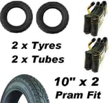 2 x Pram Tyres & 2 x Tubes 10" x 2 Mothercare MY3 Mountain Buggy Duet 10"