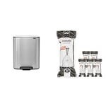 Brabantia Bo Pedal Bin - 1 x 60L Inner Bucket (Matt Steel FPP) Waste/Recycling Kitchen Bin + M Liners Multipack Box (120 rolls)