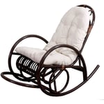 HHG - Rocking-chair fauteuil à bascule 648, bois marron coussin blanc - white