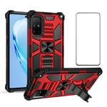 Asuwish Phone Case for Samsung Galaxy A71 and Tempered Glass Screen Protector Cover With Stand Ring Holder Kickstand Accessories Heavy Duty Rugged Protective Shockproof Hard SM-A715F 71A A 71 Red