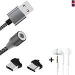 Magnetic charging cable + earphones for Huawei P20 Pro Dual-SIM + USB type C a. 