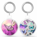 [2 Pack]Anti-Scratch Lightweight Protective Case for Airtag,Clear Colorful Butterfly GPS Portable Skin Cover with Accessory for Airtags Keychain, Soft Pets Anti-Lost Tag Holder(Butterfly)