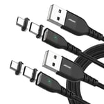 Magnetic Charging Cable,JianHan Multi Magnetic Phone Charger Cable 2 Pack(1M+2M) Nylon Braided, 2 in 1 Magnetic 3A Fast Charger Cable for Smartphones Micro USB/Type C (Black)
