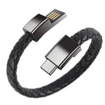 Läderarmband med Laddningskabel - USB-C Laddningsarmband i Svart