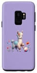 Galaxy S9 Purple Cute Alpaca with Floral Crown and Colorful Ball Case