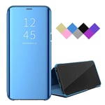 BRAND SET Case for Xiaomi Redmi Note 9 Pro Plating Smart Mirror Case Shell Automatic Have Sleep/Wake Function Flip Case All-inclusive Mobile Phone Case Suitable for Redmi Note 9 Pro-Blue