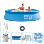 Intex Pyöreä puhallettava Easy Set uima-allas - 244 x 61 cm - Sininen - Sisältää pumpun Peite - Huoltopaketti - Suodattimet - Tikapuut Tarvikkeet Muk