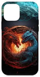 Coque pour iPhone 12 mini rouge bleu ying yang japonais anime dragon assis dans le feu